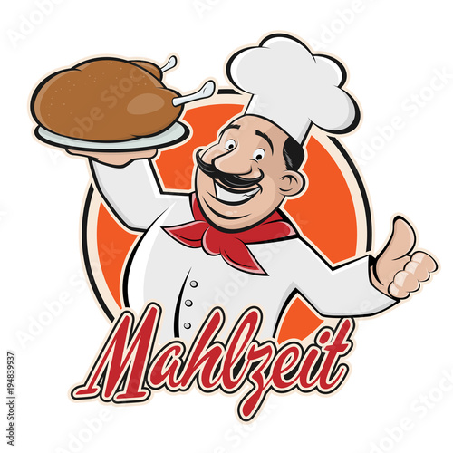 funny restaurant chef with german word meaning enjoy your meal