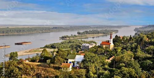 the mouth of the Danube River panorama of the village of Slankamenac. Serbia.