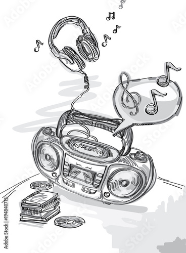 Drawing boombox and headphones