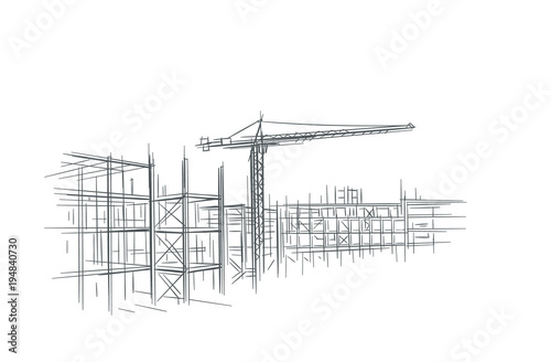 Construction site line sketch, hand drawn, vector.