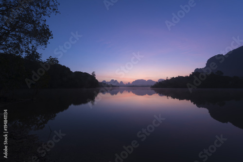 Scene of sunrise at swamp Nong Talay