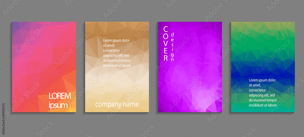 Minimal abstract vector low poly cover design template. Future geometric gradient background. Vector templates for placards, banners, flyers, presentations and reports