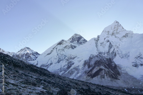 Mount Everest summit at dawn from Kala Patthar, Gorak Shep, Everest Base Camp trek, Nepal photo