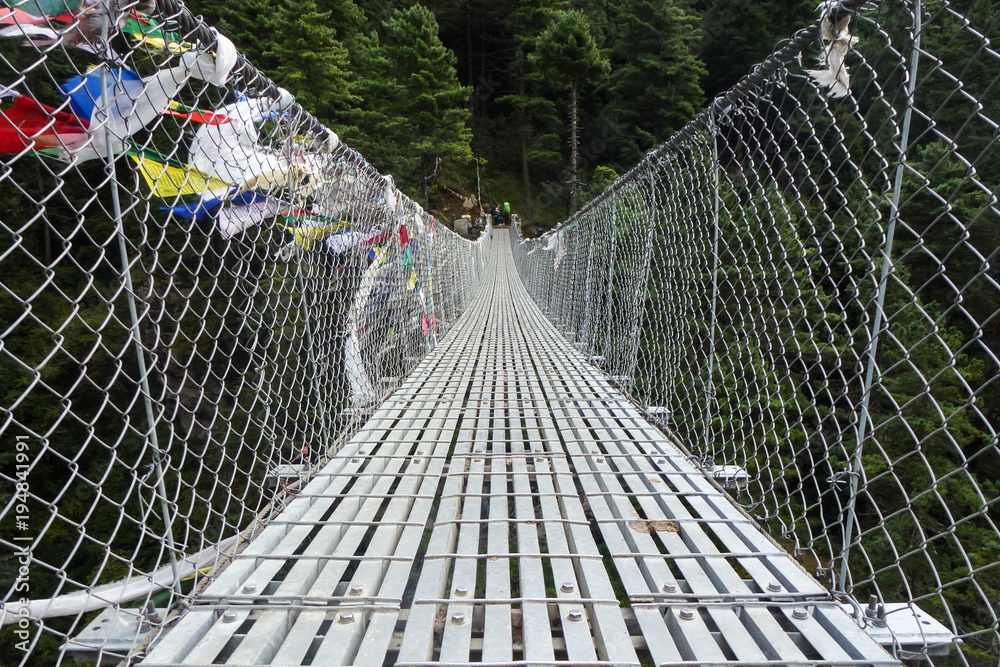 Obraz premium Suspension bridge in Tengboche, Everest Base Camp trek, Nepal