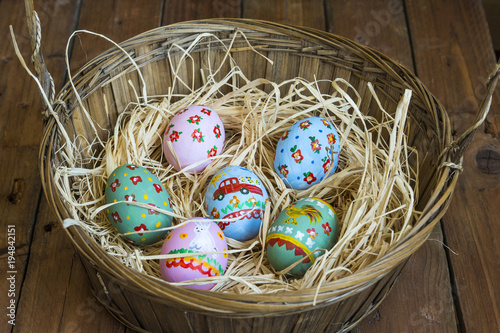 Easter colored eggs in the nest