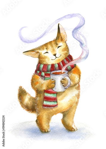 I give you heat. Cat with a cup of tea.