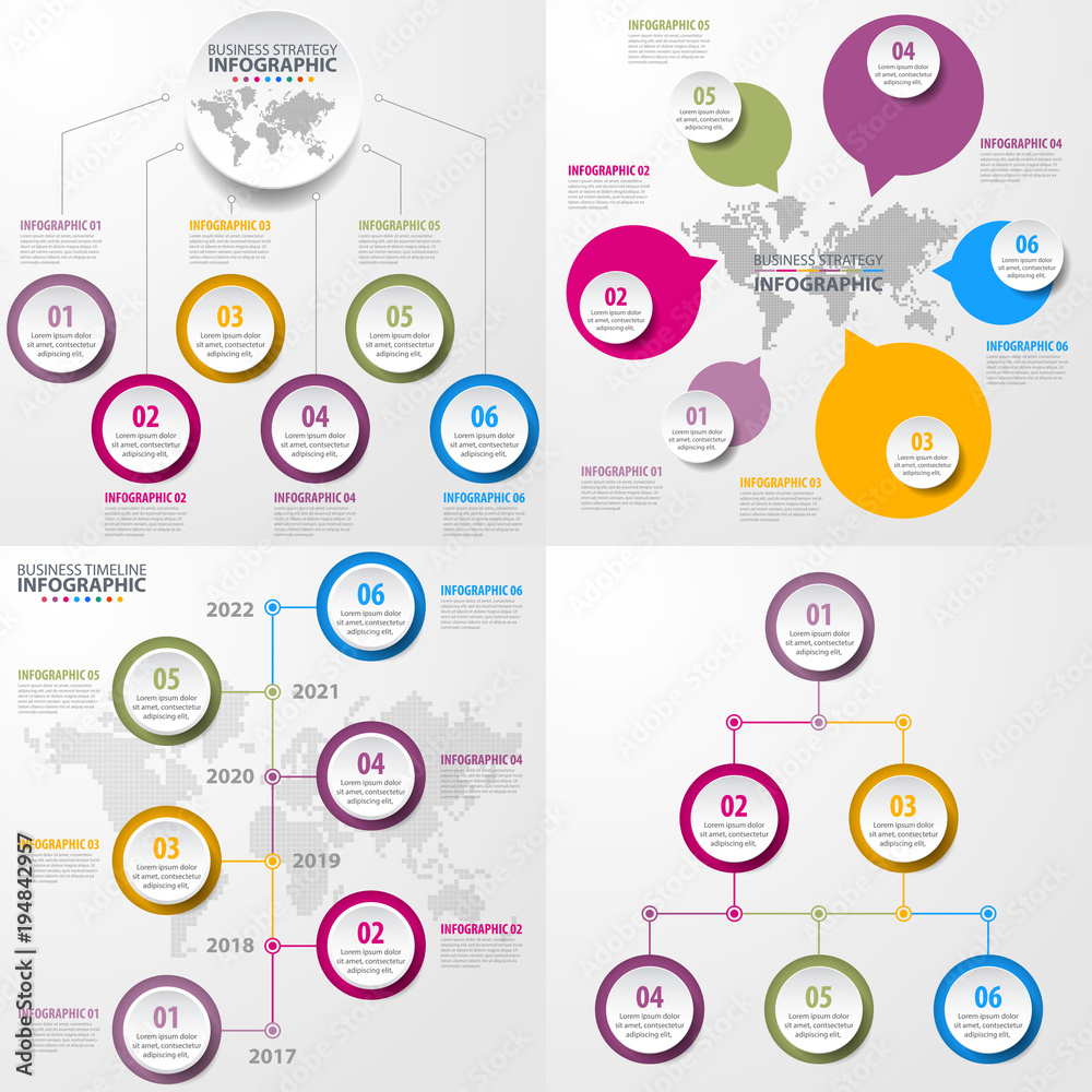 Set of business timeline infographics and design elements Set of business timeline infographics and design elements
