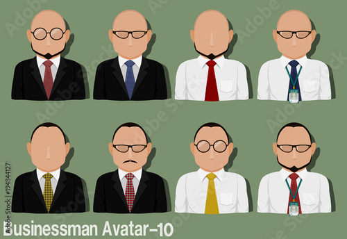 Businessman Avatar with Variation of necktie ,shirt,eyeglasses and suit.Characters are based on Polygon head with no hair.and Polygon head with Skin Head hair style.
