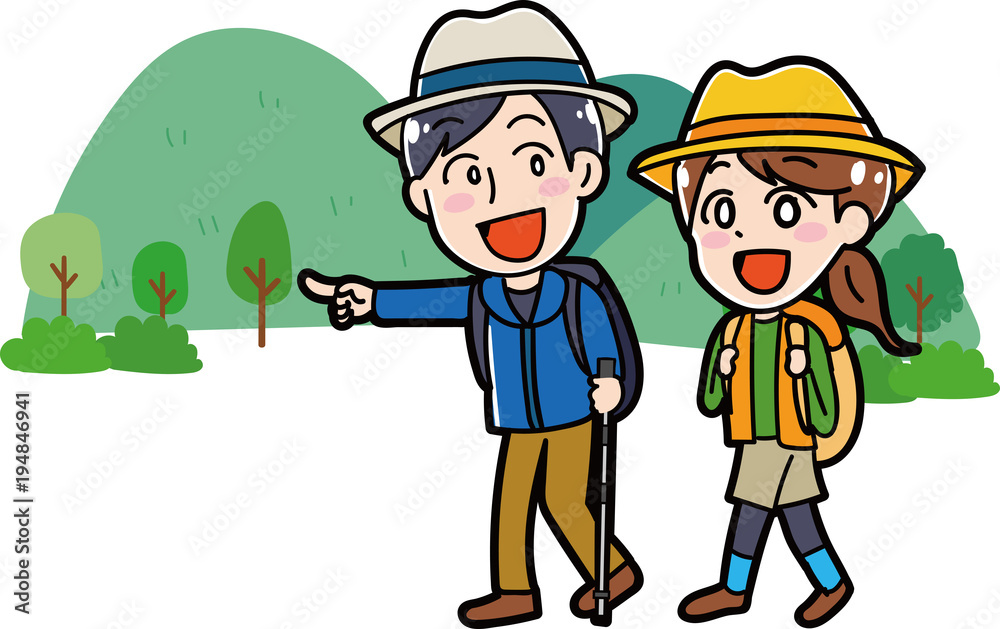 ハイキングに行くカップルのイラスト素材 ハイキングに行くカップルのイラスト素材