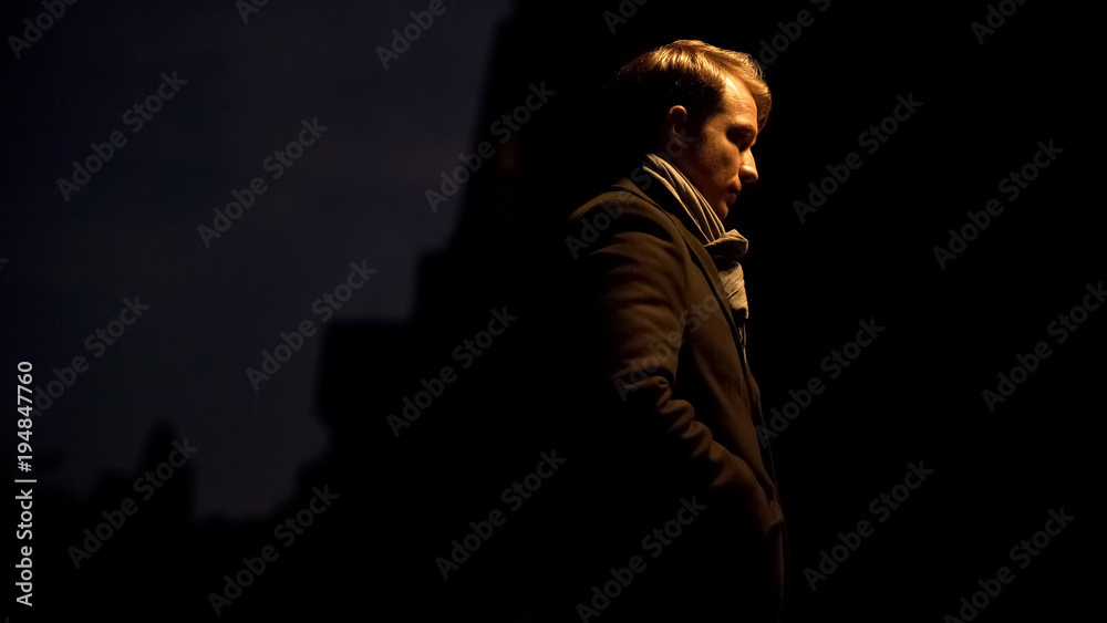 Man waiting for girlfriend, standing alone, difficulties in relations, break-up Man waiting for girlfriend, standing alone, difficulties in relations, break-up