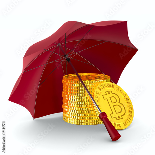 coin bitcoin and umbrella o...