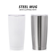 Steel mug isolated on white background. Template of water container for design. ( Clipping path )
