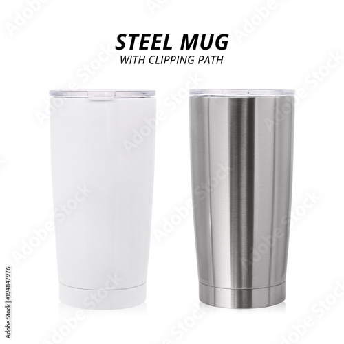 Schilderij op canvas Steel mug isolated on white background