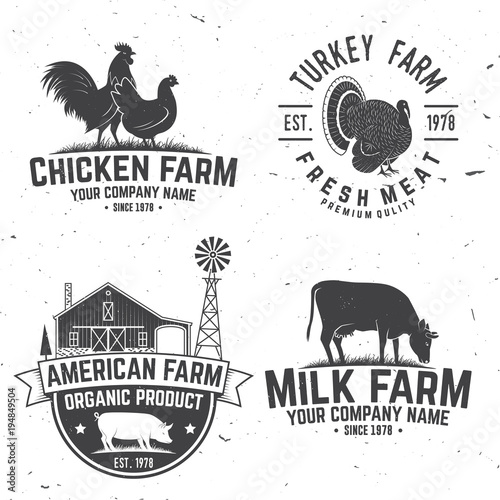 Chicken Farm Badge or Label. Vector illustration.