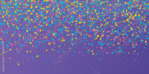 Rain from squared random placed pixels. Neural training conception. Falling information parts. Digital gradient from pixels mosaic. Abstract technologycal colorful background. Vector illustration