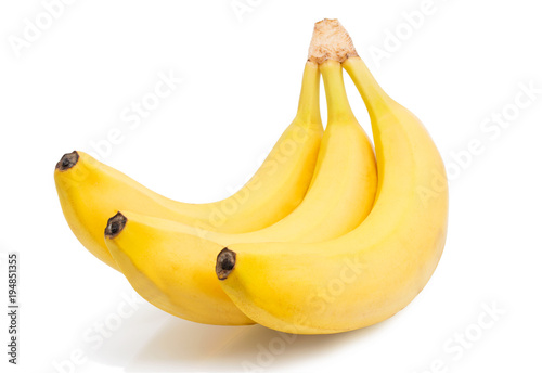Group yellow banana bunch isolated on white background