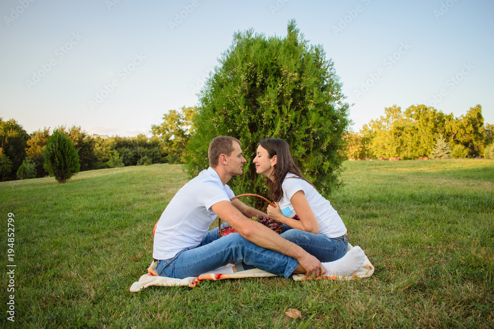 young romantic happy couple in love on picnic young romantic happy couple in love on picnic