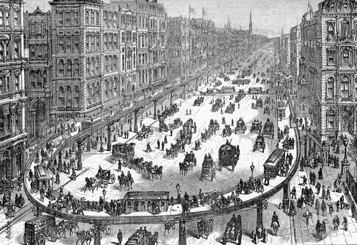 Photography Project of an atmospheric elevated railway for New York City transit, never buil