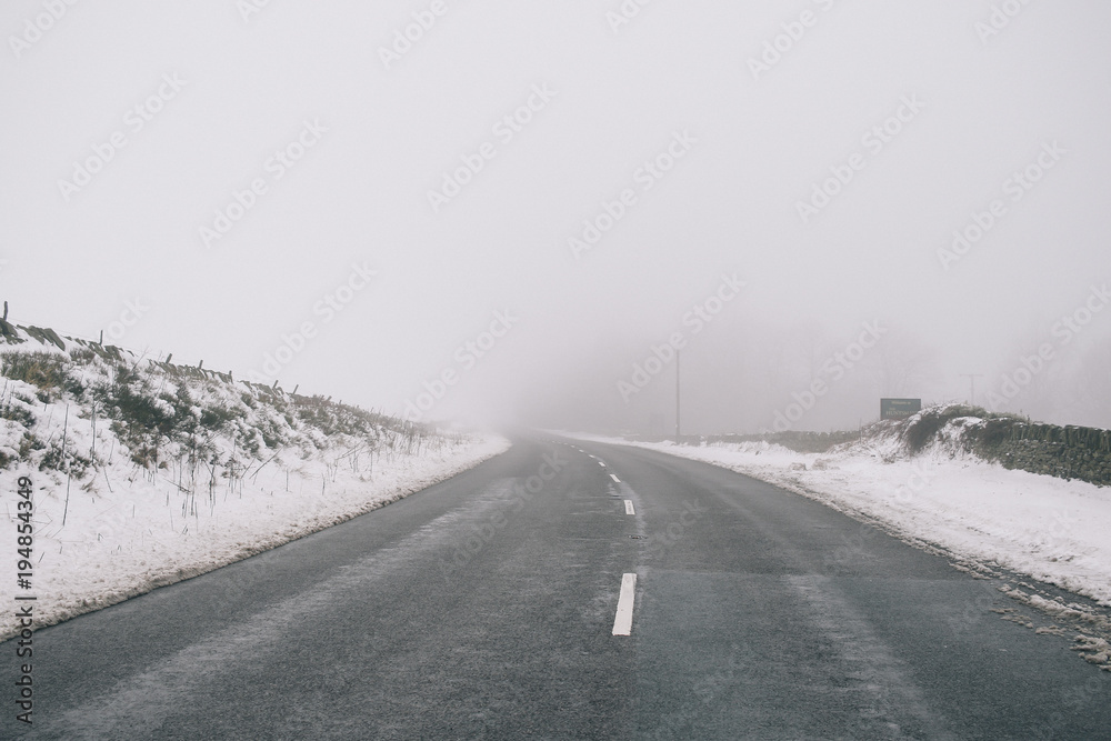 Road with snow on it winter british
