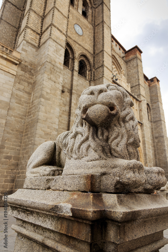Statue of Lion in  the town of Avila in Spain Europe.