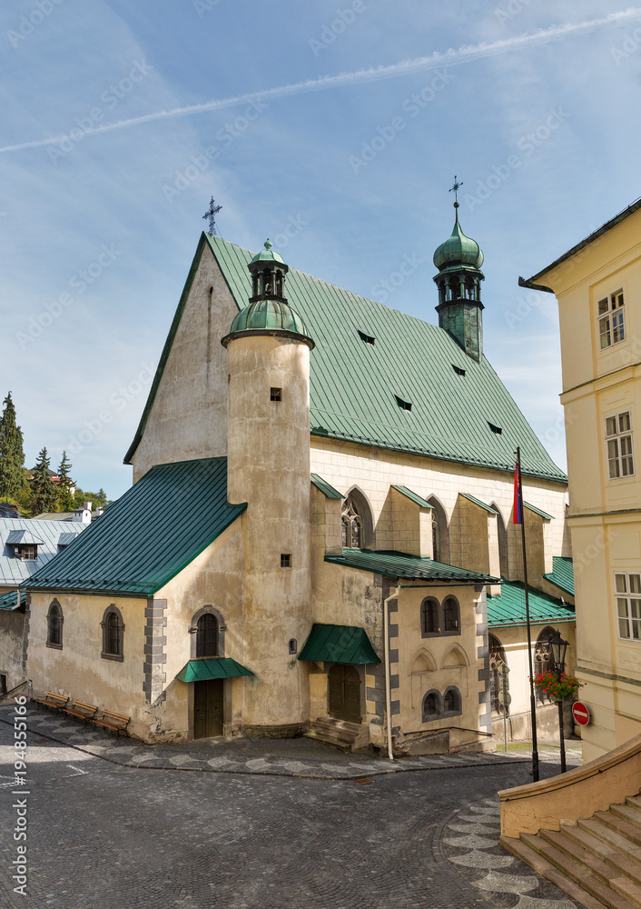 Saint Catherine church and town hall in Banska Stiavnica, Slovakia.