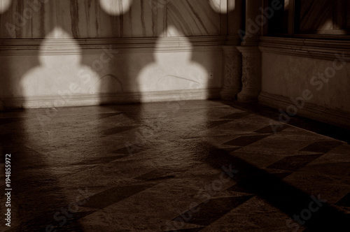 VENETIAN STYLED ARCH SHADOWS ON WALL IN SEPIA