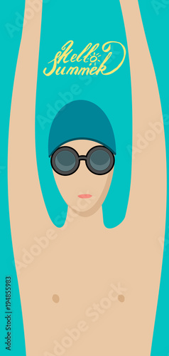 template card summer vacation man swimmer