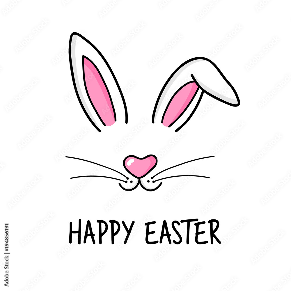Cute easter bunny vector illustration, hand drawn face of bunny ...