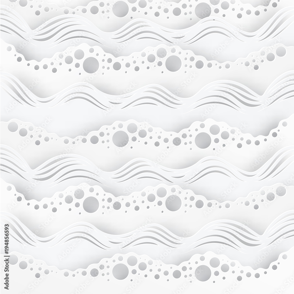 Abstract paper art sea or ocean water waves. Summer white elegant background. Paper sea waves with lines and bubbles. Paper cut style Abstract paper art sea or ocean water waves. Summer white elegant background. Paper sea waves with lines and bubbles. Paper cut style