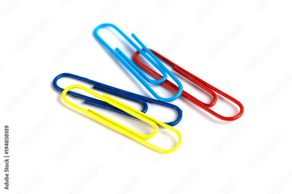 Colorful paper clips isolated on white background Colorful paper clips isolated on white background