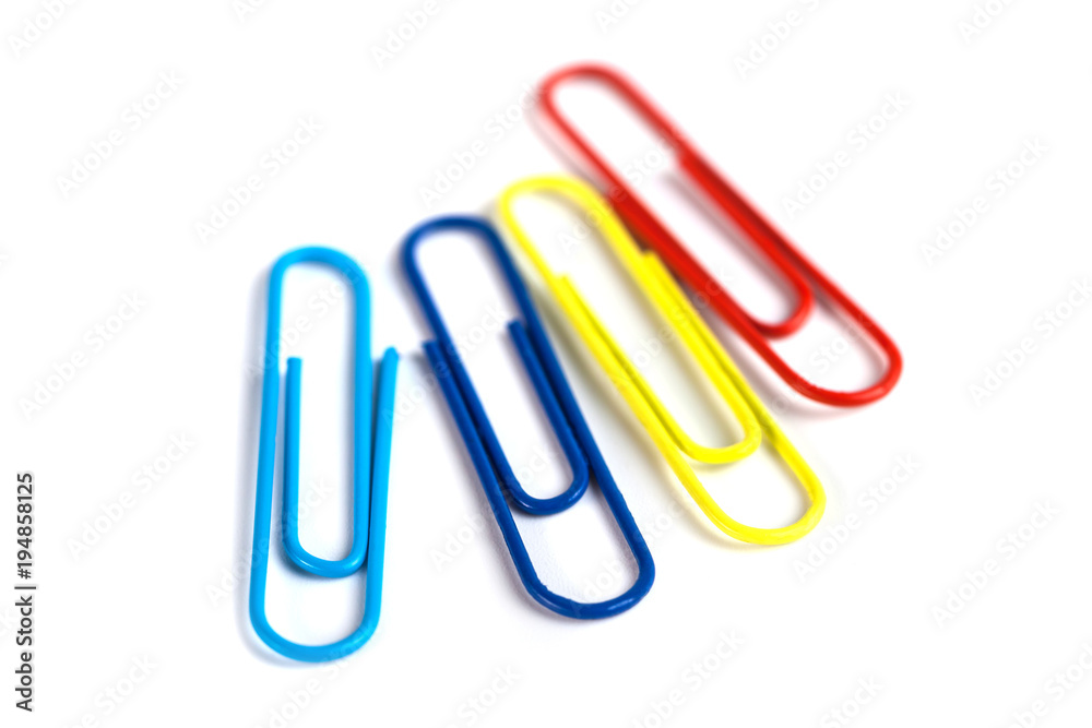 Colorful paper clips isolated on white background Colorful paper clips isolated on white background