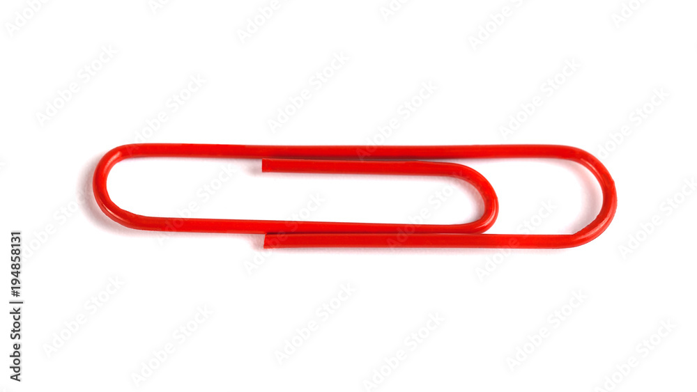 Red paper clip isolated on white background Red paper clip isolated on white background