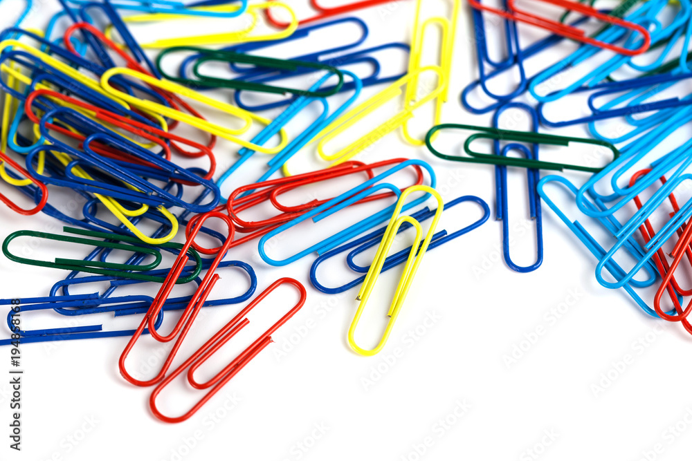 Bunch of colorful paper clips isolated on white background Bunch of colorful paper clips isolated on white background
