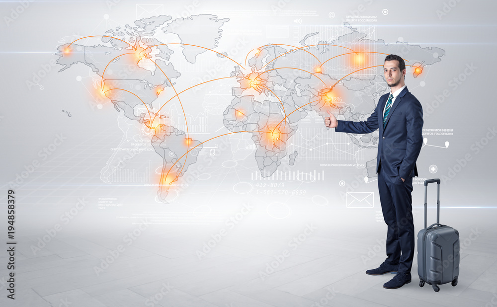 Businessman going to business trip with map Businessman going to business trip with map