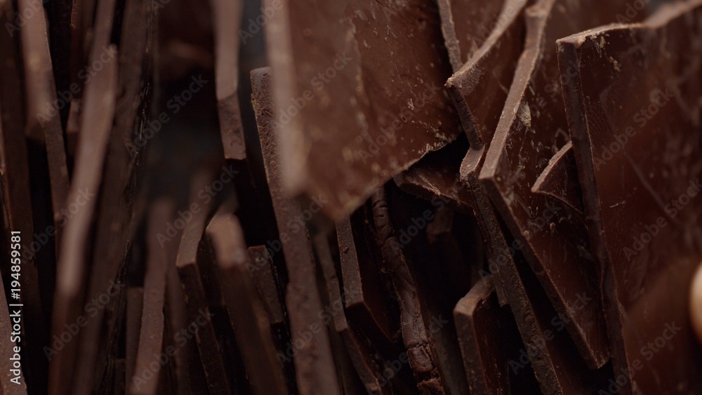 a lot of chocolate sheets breaking Macro chocolate sheets texture a lot of chocolate sheets breaking Macro chocolate sheets texture