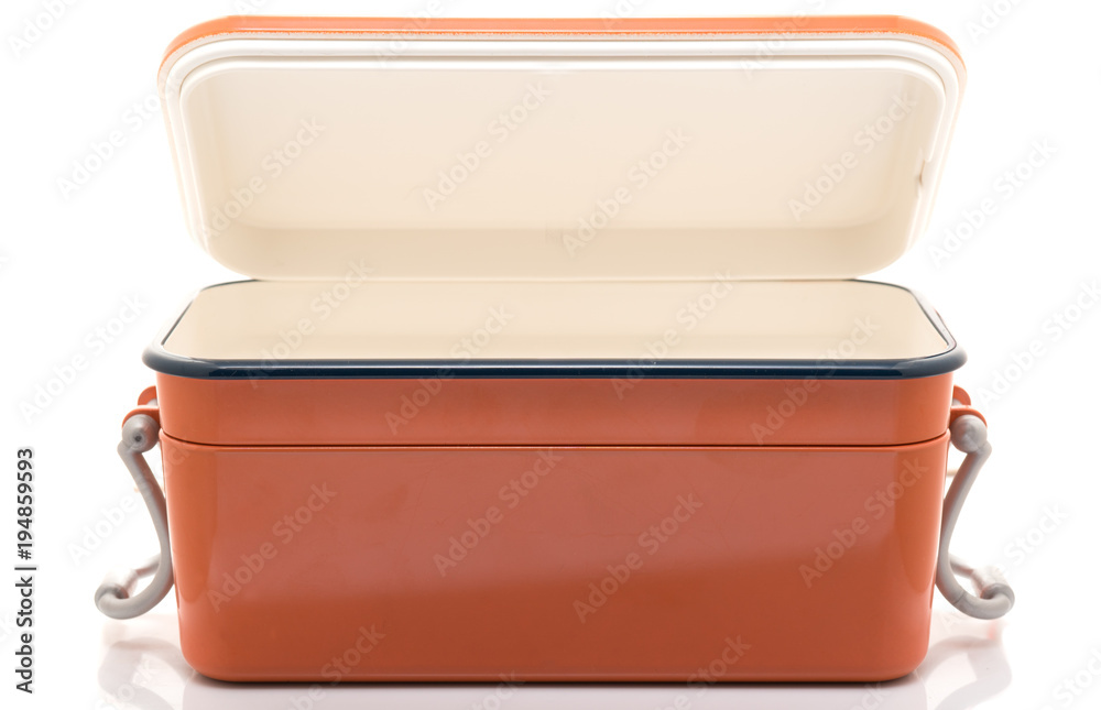 Orange Layer steel lunch box on White background Orange Layer steel lunch box on White background