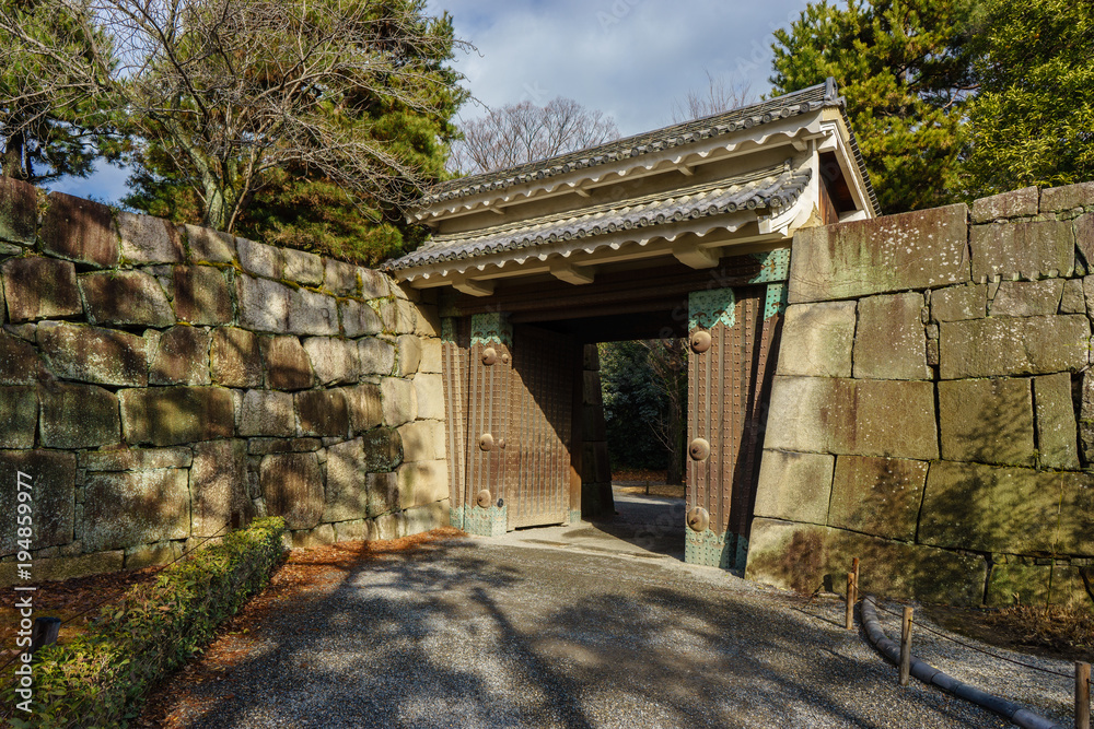 Big old Wooden gate of Nijo castle Kyoto Japan UNESCO World Heritage Site