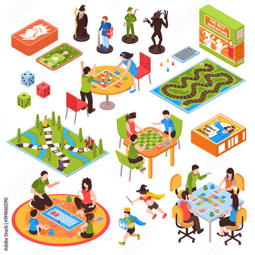 Board Games People Isometric Set 
