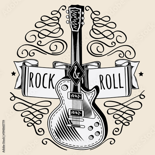 Rock and roll guitar emblem