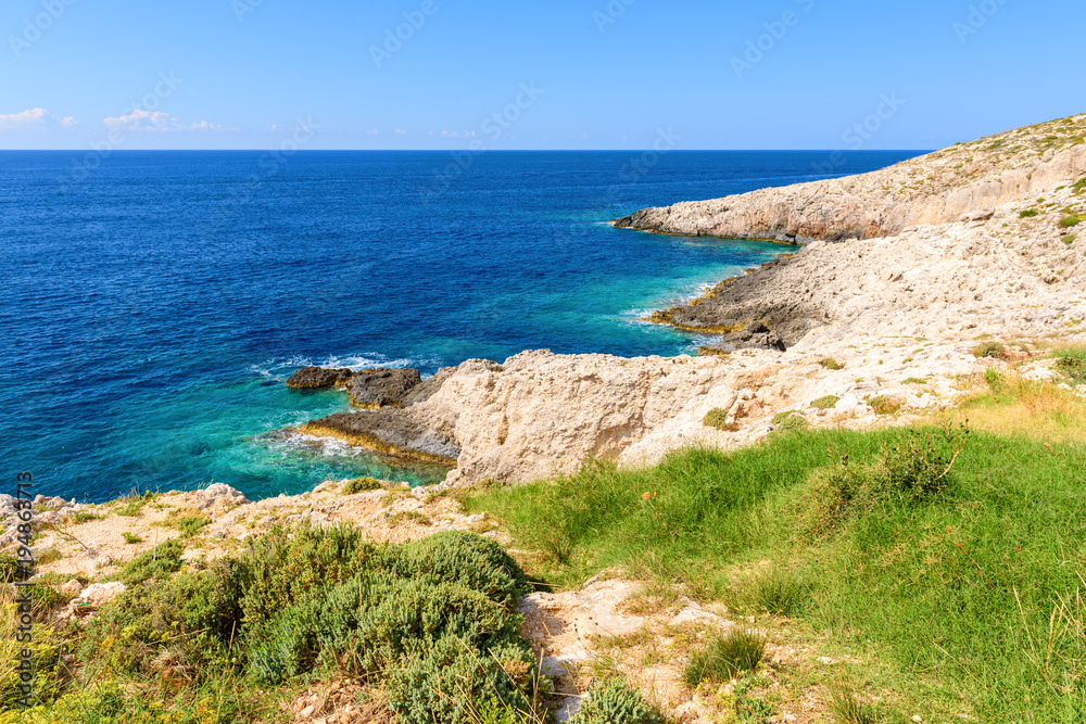 View of beautiful sea near Limnionas beach, popular tourist destination on Zakynthos island. Greece.