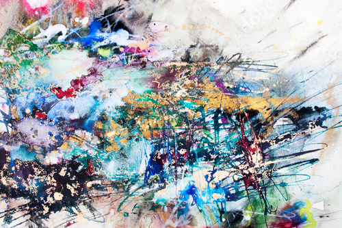 Wallpaper Mural Abstraction. Watercolor, gouache,  paper,  spot, stripe, gold pigment . Author's technique. Torontodigital.ca