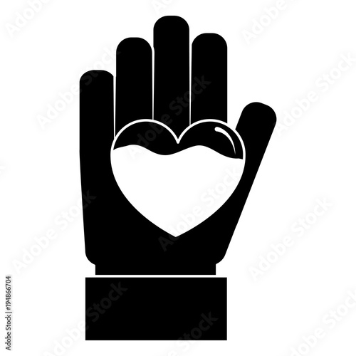hand heart blood hemophilia support care symbol vector illustration black and white design