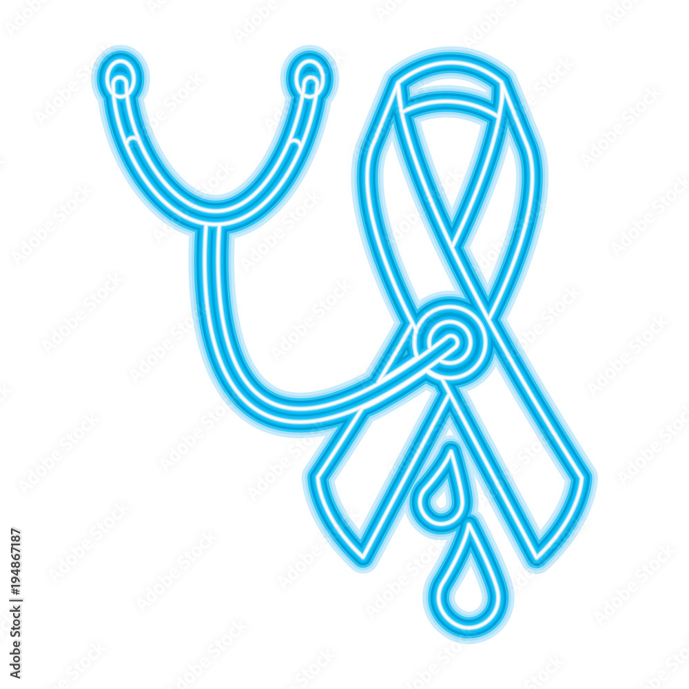 medical stethoscope ribbon blood hemophilia campaign vector illustration neon blue design