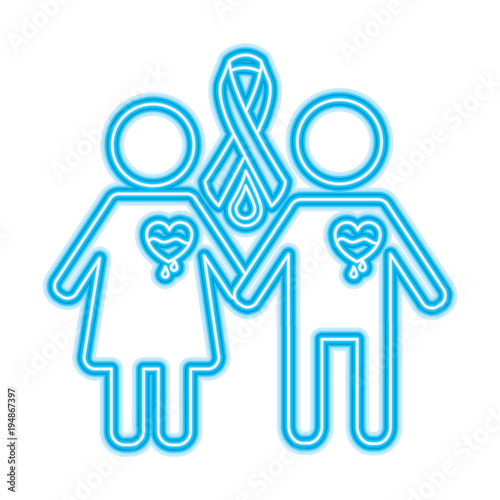 couple hemophilia campaign ribbon blood vector illustration neon blue design