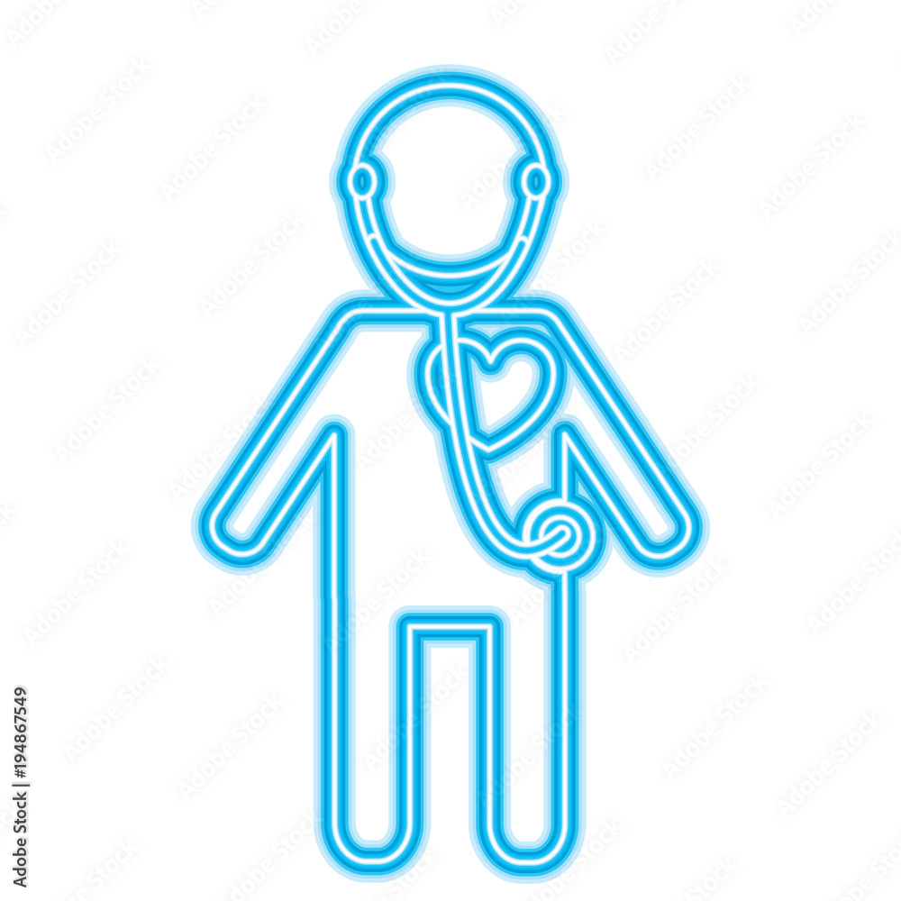 male character stethoscope and heart medical vector illustration neon blue design
