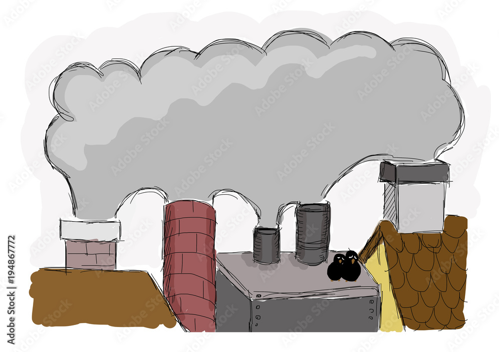 Plakat smog in the city - illustration for children