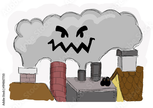 Plakat smog w mieście - ilustracja dla dzieci