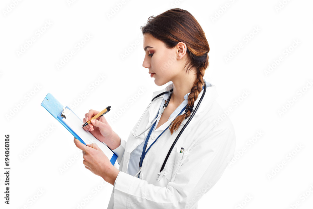 Woman doctor isolated over white background Woman doctor isolated over white background
