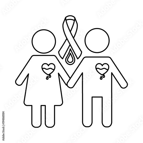 couple hemophilia campaign ribbon blood vector illustration