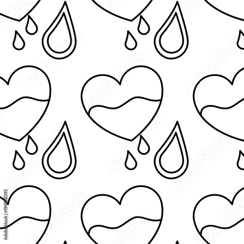 seamless pattern heart blood drops healthcare vector illustration